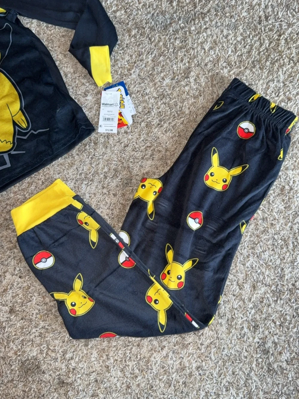 NWT Pokémon Pikachu 2 Piece Pajama Set Size 10/12 Black Yellow